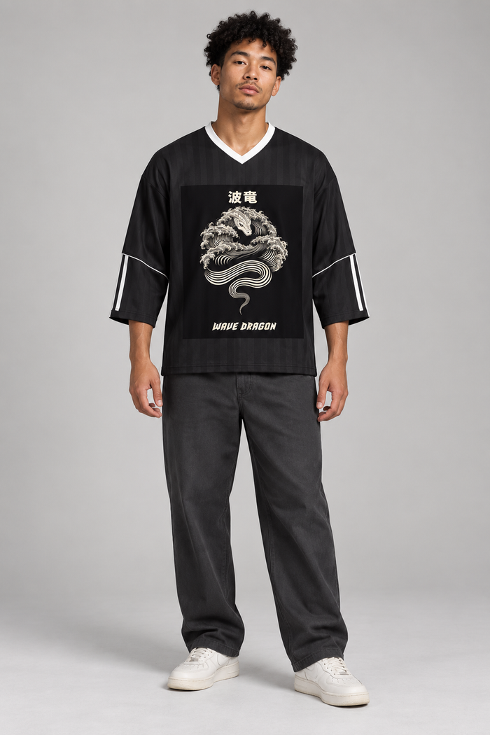 Kanji Dragon Wave Striped Soccer Jersey