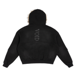 Shinsei Sun Fade hoodie in black with detachable fur trim — Obrava Collective