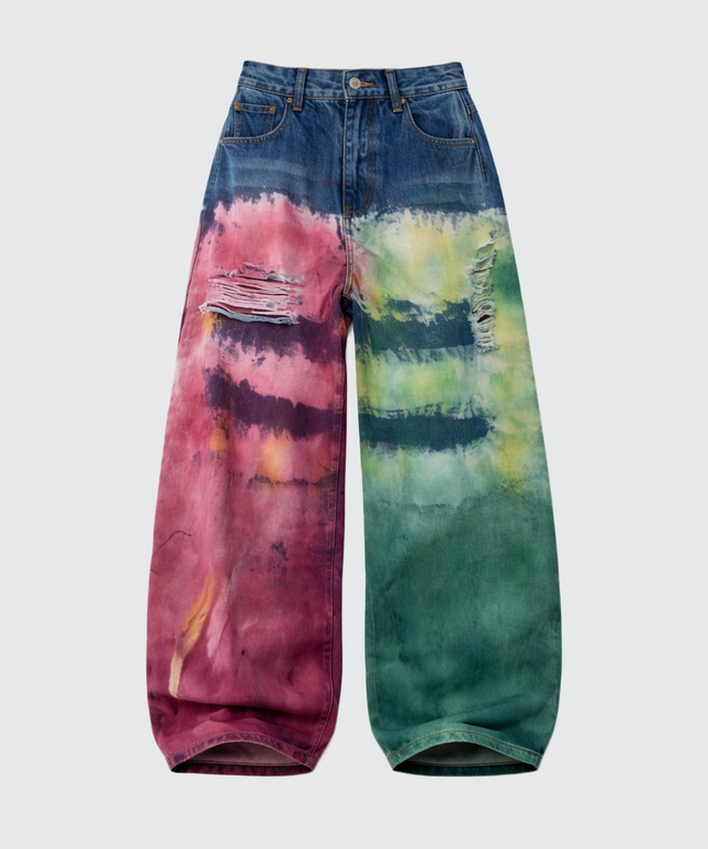 Core Color-Splatter Wide-Leg Jeans — Washed Denim
