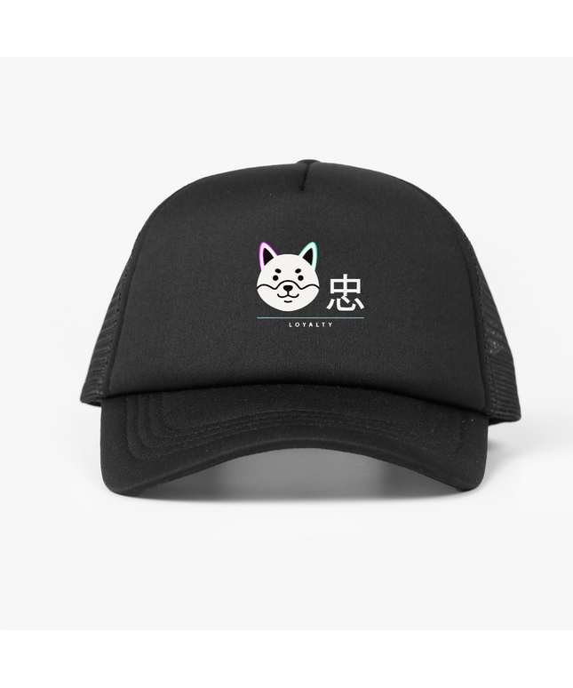 Shinsei trucker hat in black — worn fit reference