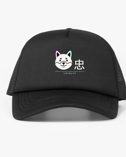 Shinsei Loyalty trucker hat in black, foam front snapback — Obrava Collective