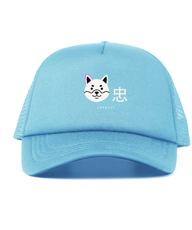 Shinsei trucker hat in black — mesh rear panels, side view