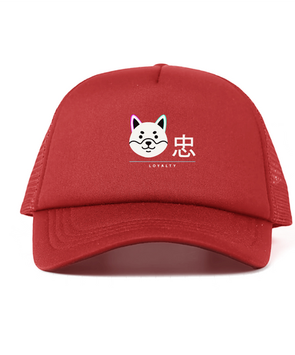 Shinsei 忠 Chū loyalty trucker hat in black, structured foam front