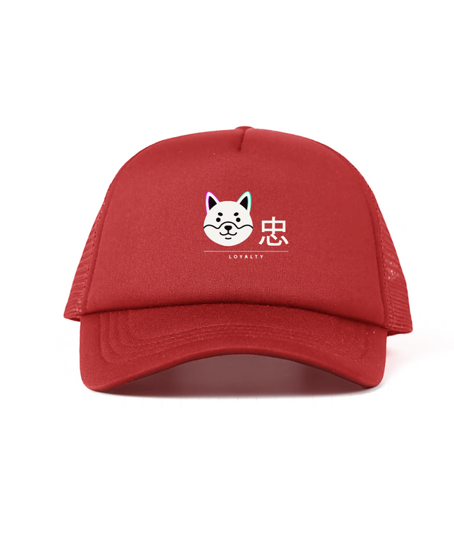 Shinsei 忠 Chū loyalty trucker hat in black, structured foam front
