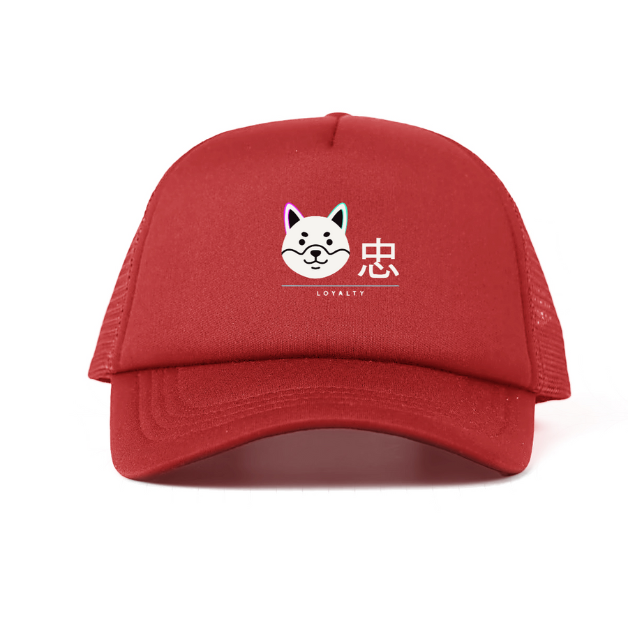 Shinsei 忠 Chū loyalty trucker hat in black, structured foam front