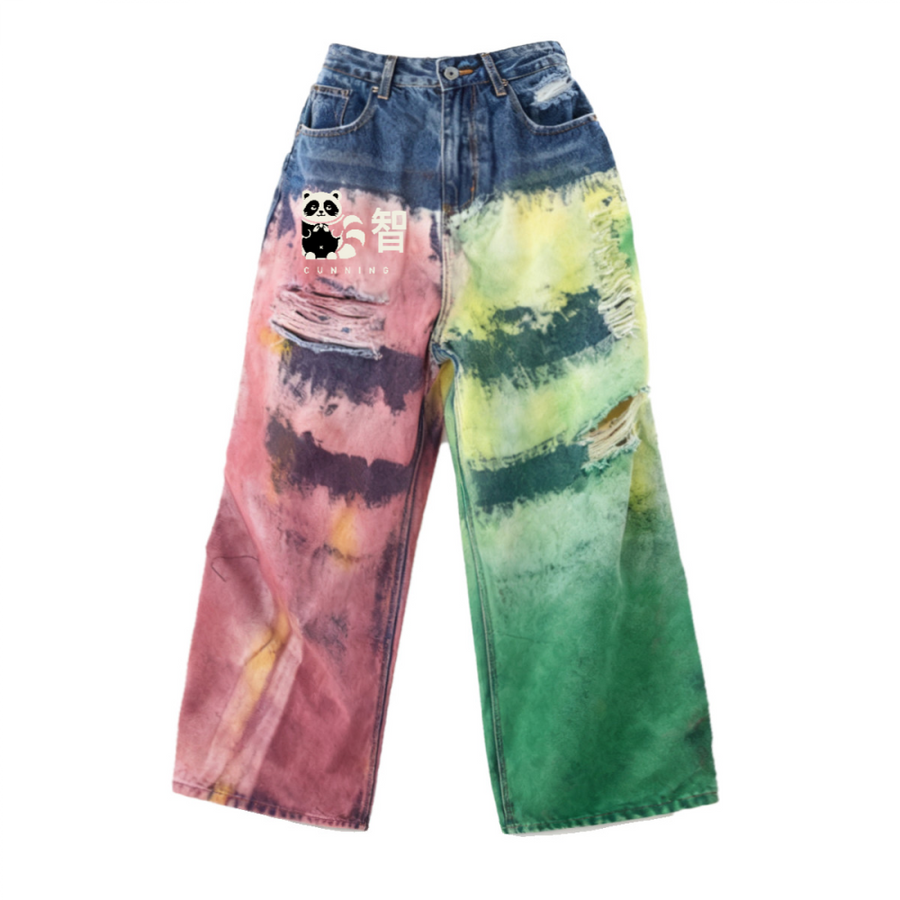 Core Color-Splatter Wide-Leg Jeans — Washed Denim