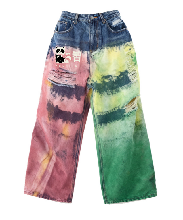 Core Color-Splatter Wide-Leg Jeans — Washed Denim
