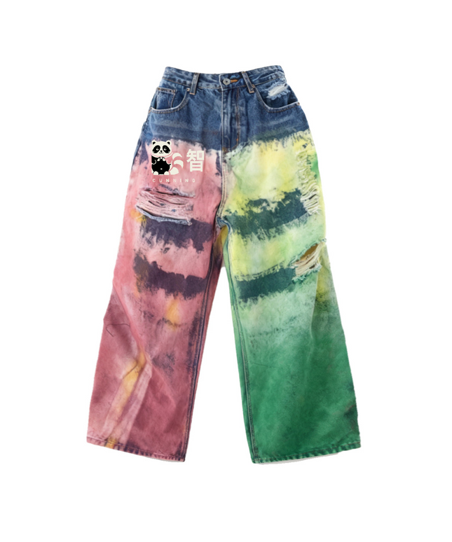 Core Color-Splatter Wide-Leg Jeans — Washed Denim