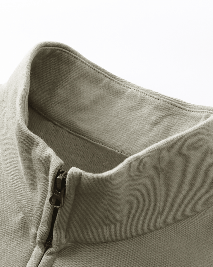 Stand collar of the Core brushed zip jacket, close-up