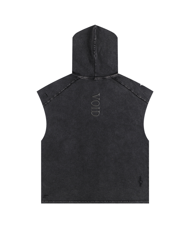 Shinsei MU Void snow-washed hooded tank in black, kanji graphic — Obrava Collective