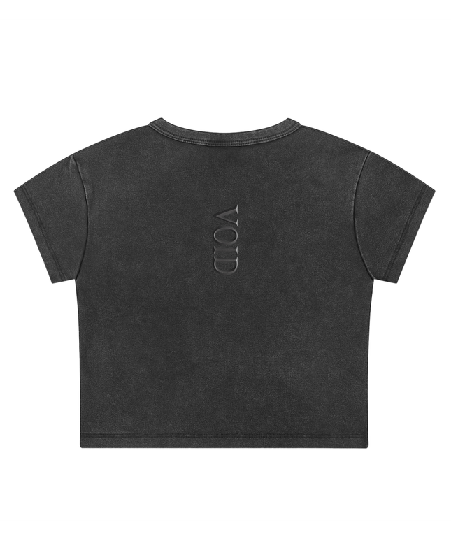 Shinsei Philosophy Void snow-washed crop top in black, kanji graphic — Obrava Collective