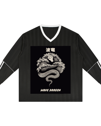 Kanji Dragon wave jersey in black, front: 波竜 dragon-and-wave panel with WAVE DRAGON