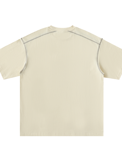 Back of the apricot Harmony oversized tee, plain with contrast stitching