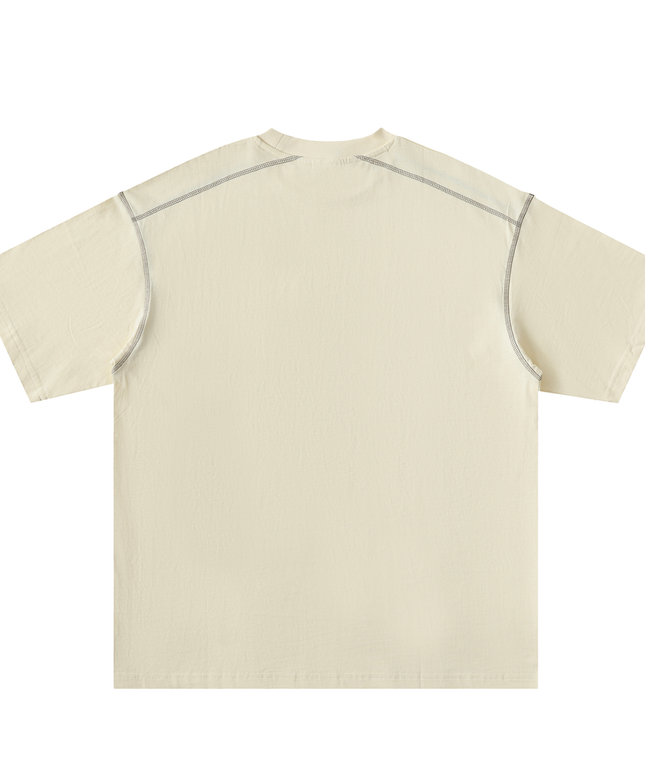 Shinsei Harmony contrast-stitch oversized tee in mild apricot — Obrava Collective