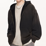 Dystopian washed distressed full-zip hoodie, heavyweight fleece — Obrava Collective