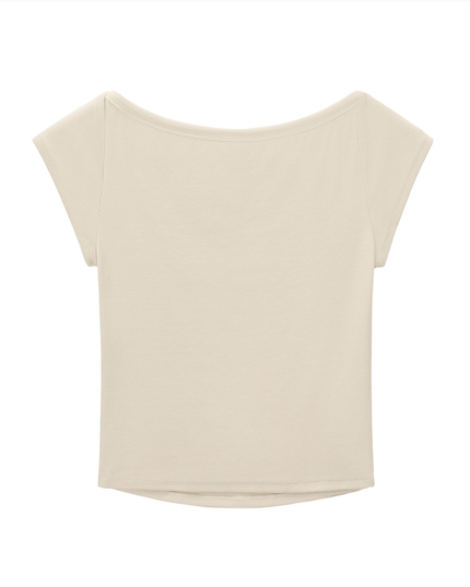Back of the light apricot Shinsei Harmony wide-neck baby tee, plain