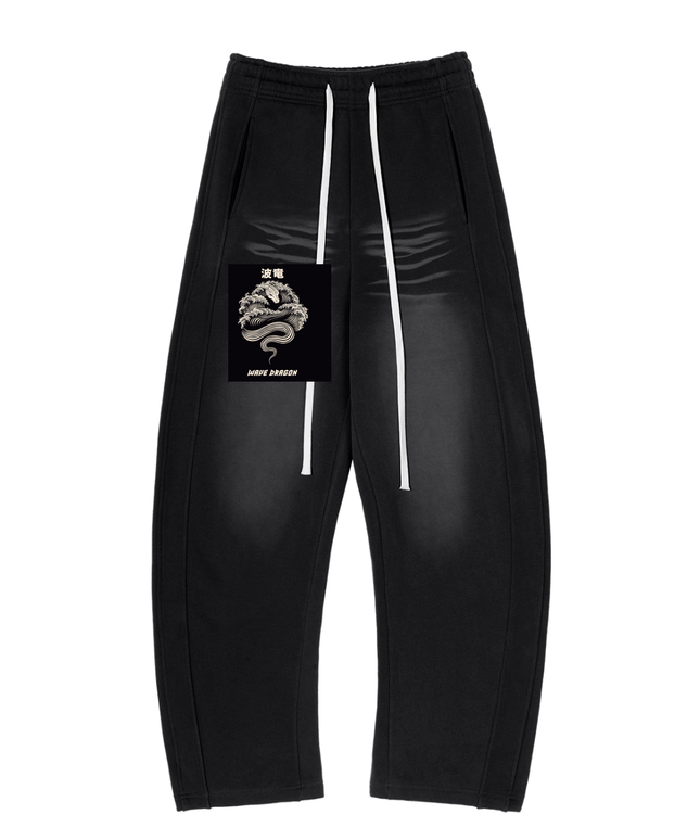 Kanji Dragon Sunfade Fleece Sweatpants — Curved Hem