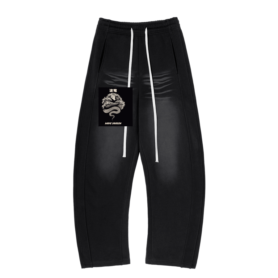 Kanji Dragon Sunfade Fleece Sweatpants — Curved Hem