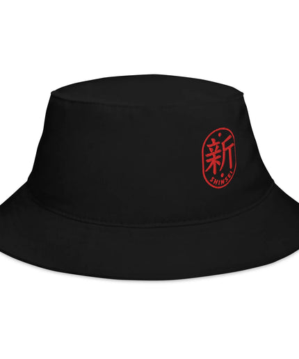 Shinsei kanji embroidered cotton twill bucket hat, front view
