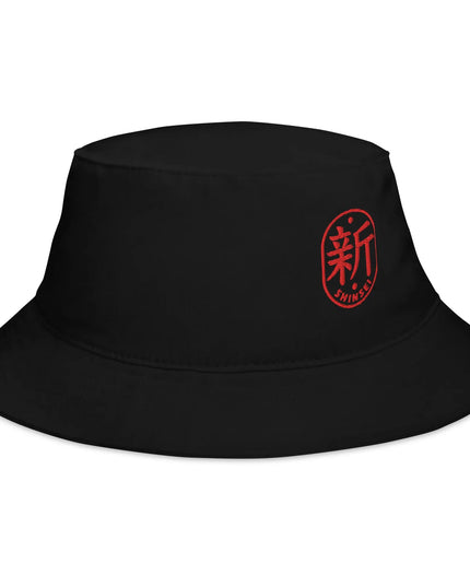 Shinsei kanji embroidered cotton twill bucket hat, front view