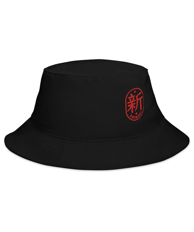 Shinsei kanji embroidered cotton twill bucket hat, front view