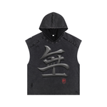 Shinsei MU Void snow-washed hooded tank in black, kanji graphic — Obrava Collective