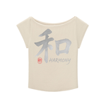 Shinsei Chōwa kanji wide-neck graphic tee in light apricot — Obrava Collective