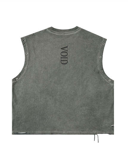 Back of the gray Void grommet tank: VOID printed vertically