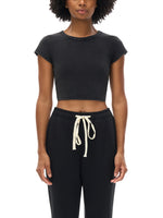 Shinsei Philosophy Void snow-washed crop top in black, kanji graphic — Obrava Collective