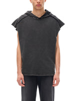 Shinsei MU Void snow-washed hooded tank in black, kanji graphic — Obrava Collective