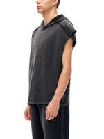 Shinsei MU Void snow-washed hooded tank in black, kanji graphic — Obrava Collective