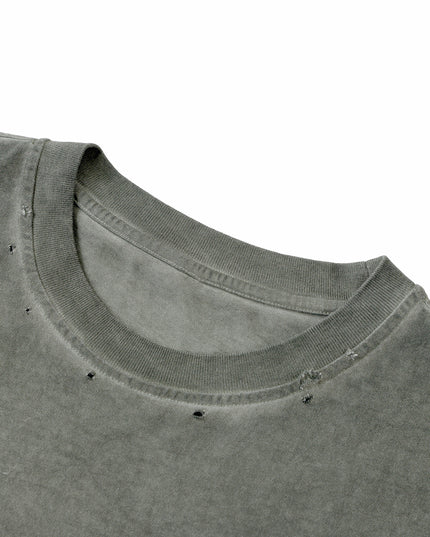 Distressed neckline of the Void grommet tank
