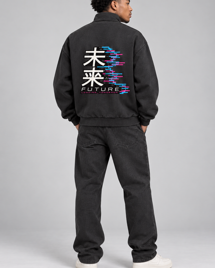 Model wearing the Core brushed stand-collar zip jacket