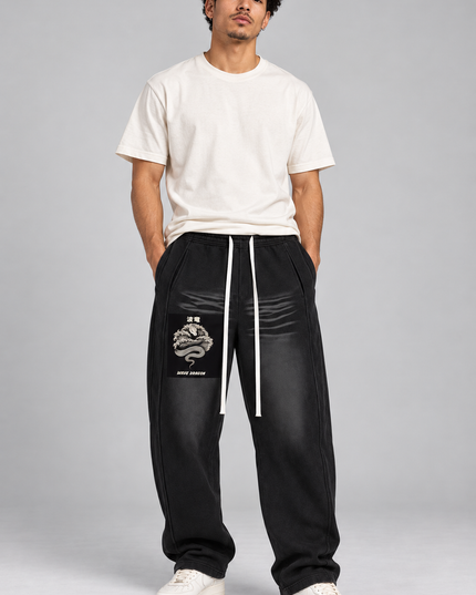 Model wearing the Kanji Dragon sunfade sweatpants