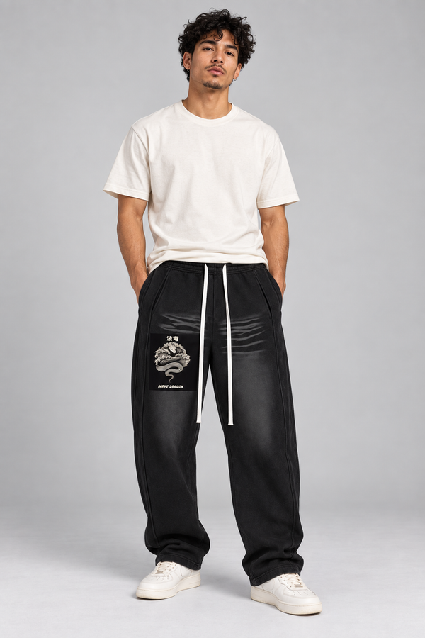 Kanji Dragon Sunfade Fleece Sweatpants — Curved Hem