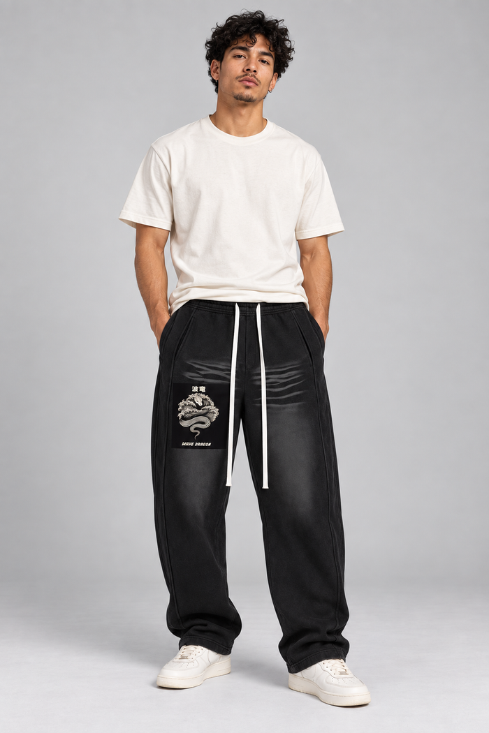 Kanji Dragon Sunfade Fleece Sweatpants — Curved Hem