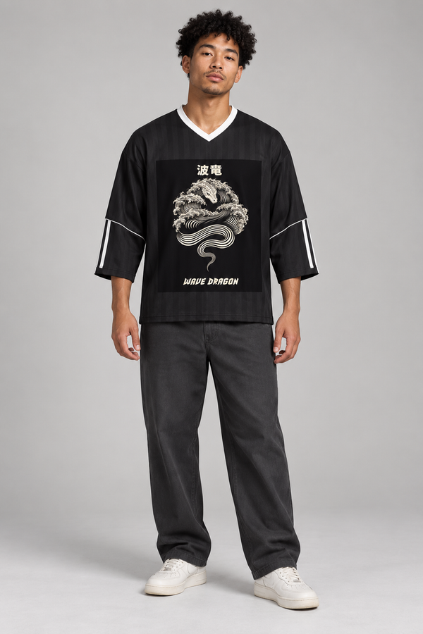 Kanji Dragon Wave Striped Soccer Jersey